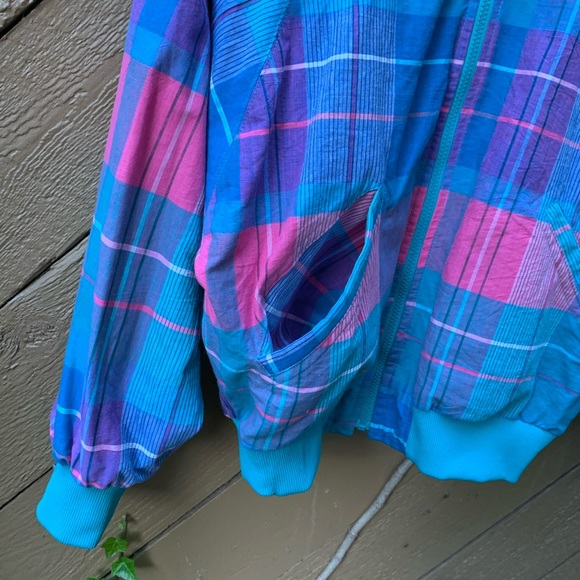VTG 80’s Head Sportswear Reversible teal PLAID Bomber Jacket Sz M zip-up coat - Picture 12 of 14